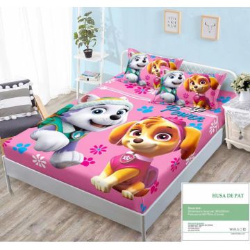 Husa Din Bumbac Tip Finet Cu Elastic 160x200 - Pink Paw Patrol