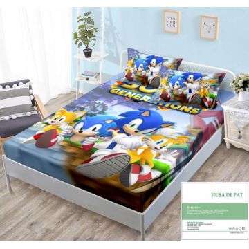 Husa Din Bumbac Tip Finet Cu Elastic 160x200 - Sonic Generations