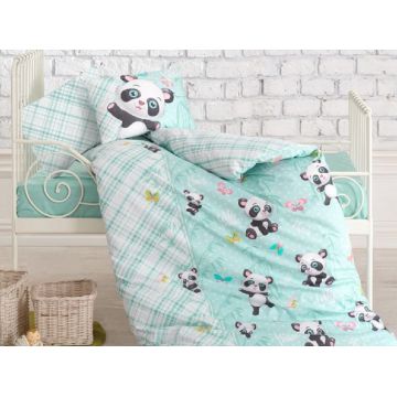 Lenjerie Patut Bebe Panda Mint (Bumbac 100%)