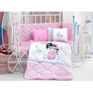 Set Complet Lenjerie Patut Bebe Ariel Roz (Bumbac 100%)