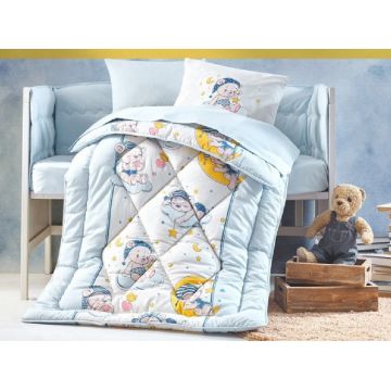 Set Complet Lenjerie Patut Bebe Bear Albastru (Bumbac 100%)