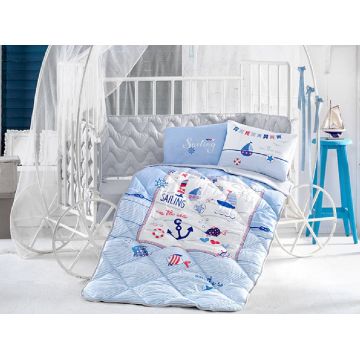 Set Complet Lenjerie Patut Bebe Sailing Fish (Bumbac 100%)