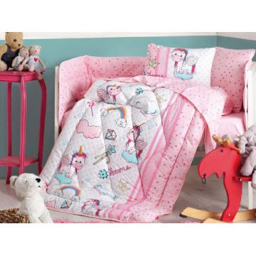 Set Complet Lenjerie Patut Bebe Unicorn (Bumbac 100%)