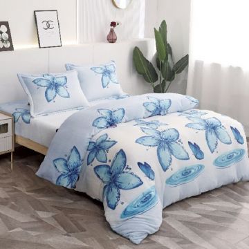 Lenjerie cu elastic 180x200 Blue Flower (Cocolino)