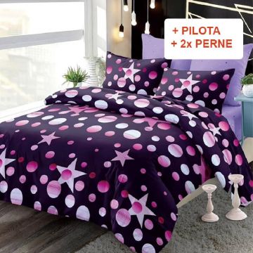 Pachet Lenjerie cu Elastic 180x200 cm + Pilota + Perne Jetson (Finet)