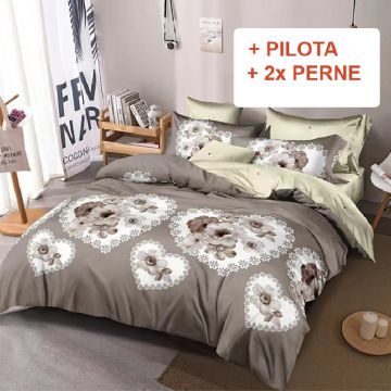 Pachet Lenjerie cu Elastic 180x200 cm + Pilota + Perne Patrice (Finet)