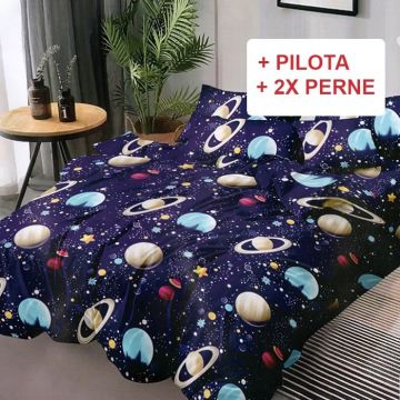 Pachet Lenjerie cu Elastic 180x200 cm + Pilota + Perne Comet (Finet)