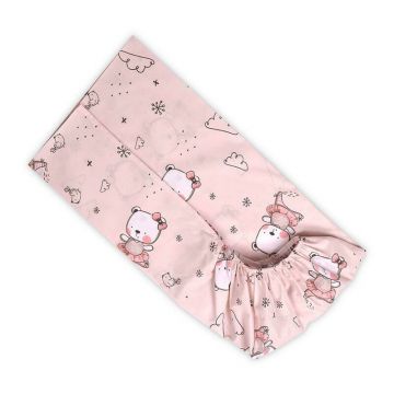 Cearceaf cu banda elastica, bumbac ranforce, 60x120 cm, Pink Ballerina Bear