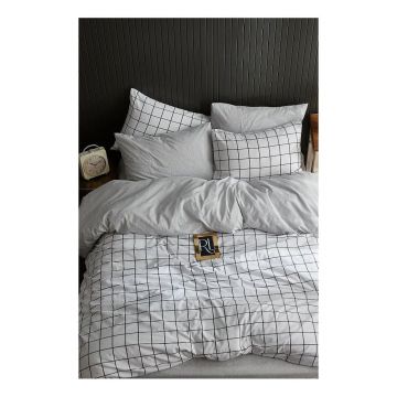 Lenjerie de pat albă pentru pat dublu/extins cu cearceaf inclus/cu 4 piese 200x220 cm Geometric – Mila Home