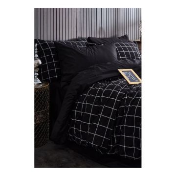 Lenjerie de pat neagră pentru pat dublu/extins cu cearceaf inclus/cu 4 piese 200x220 cm Geometric – Mila Home