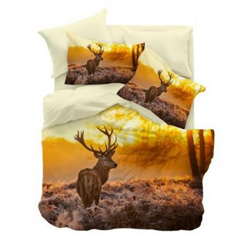 Lenjerie de pat Meltem Digital Deer, 2 persoane, 100 % bumbac, 4 piese, multicolor