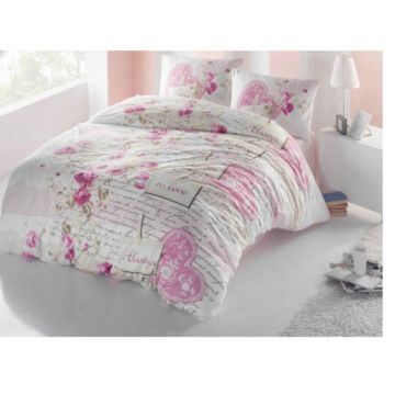 Lenjerie pat Evim, 4 piese, 2 persoane, bumbac, imprimeu floral, multicolor