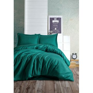 Set Lenjerie de pat double din Satin, Verde, 220 x 200 cm,100% Bumbac Satin