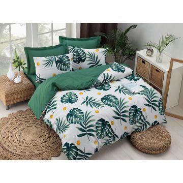 Set Lenjerie de pat double, Verde, 220 x 200 cm,65% Bumbac / 35% POLYESTER