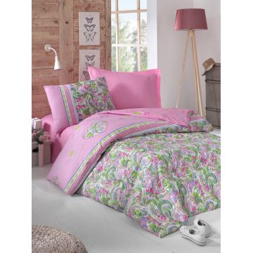 Set Lenjerie de pat single Flower Power, Ranforce 160 x 220 cm