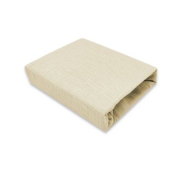 Cearceaf cu elastic, MimiNu, Pentru patut 120X60 cm, Din muselina bumbac certificat Oeko Tex Standard 100, Warm beige