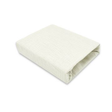 Cearceaf cu elastic, MimiNu, Pentru patut 140X70 cm, Din muselina bumbac certificat Oeko Tex Standard 100, Cream