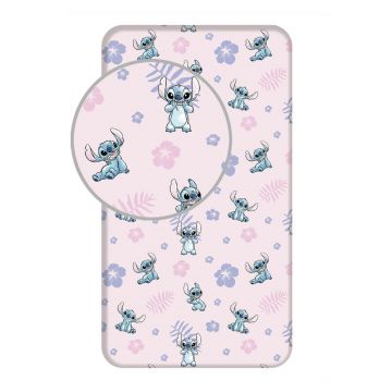 Cearceaf pentru copii din bumbac pentru pat de o persoană cu elastic 90x200 cm Lilo and Stitch – Jerry Fabrics