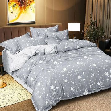 Lenjerie cu Elastic 180x200 Star Comet Gri (Bumbac Satinat)