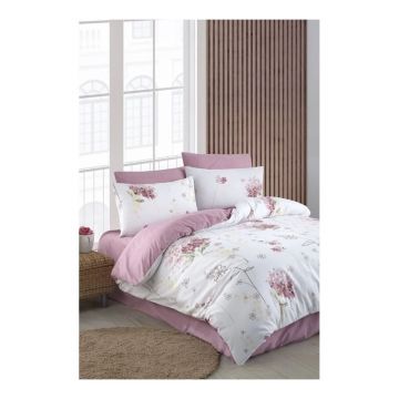 Lenjerie de pat albă/roz pentru pat de o persoană/extinsă cu cearceaf inclus/cu 3 piese 160x220 cm Floral – Mila Home