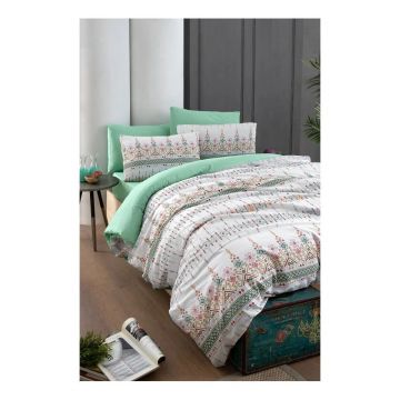 Lenjerie de pat albă/verde pentru pat dublu/extinsă cu cearceaf inclus/cu 4 piese 200x220 cm Ethnic – Mila Home