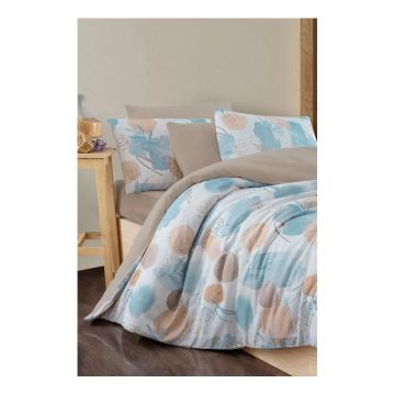 Lenjerie de pat albastră/maro pentru pat dublu/extinsă cu cearceaf inclus/cu 4 piese 200x220 cm Magnolia – Mila Home