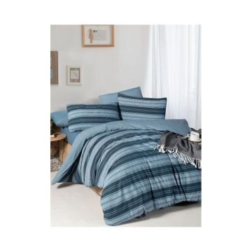 Lenjerie de pat albastră pentru pat dublu/extinsă cu cearceaf inclus/cu 4 piese 200x220 cm Stripes – Mila Home