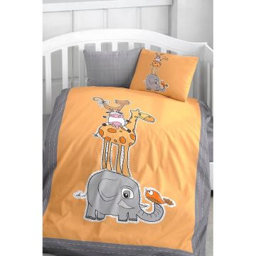 Lenjerie de pat pentru copii din bumbac pentru pătuț cu cearceaf inclus/cu 4 piese 100x150 cm Orange Animal – Mila Home