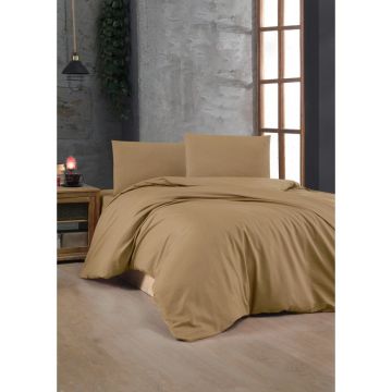 Lenjerie de pat maro deschis din bumbac ranforcé pentru pat de o persoană 140x200 cm – Mijolnir