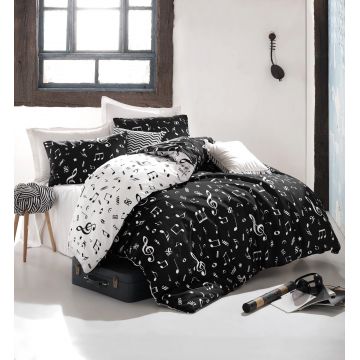 Set Lenjerie de pat double, Negru, 220 x 200 cm,65% Bumbac / 35% POLYESTER