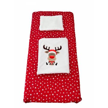 Set lenjerie Deseda pentru pat copii 3 piese pentru Sarbatori renul Rudolf 160x80 cm