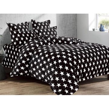 Lenjerie cu elastic 180x200 cm, Afua Black 6 Piese (Cocolino)