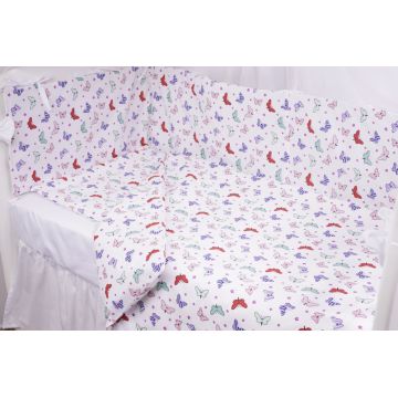 Lenjerie patut cu 3 piese 120x60 cm din bumbac fluturasi multicolori