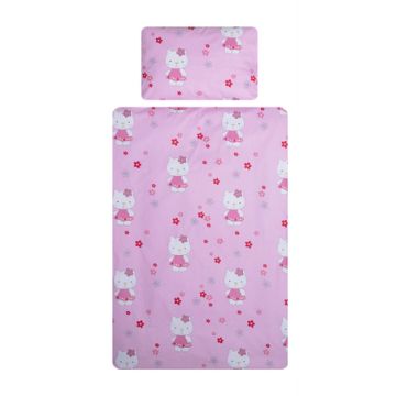 Lenjerie patut cu 3 piese 120x60 cm fete de schimb Hello Kitty