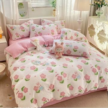 Lenjerie creponata cu elastic 140x200 cm, Pinky Rabbit (Finet)