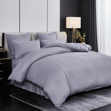 Lenjerie cu Broderie si Insertii Square Dot Dark Grey 6 Piese (Finet)