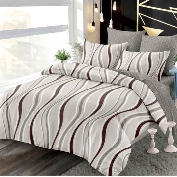 Lenjerie cu Elastic 180x200 cm, Beige Waves 6 Piese (Finet)