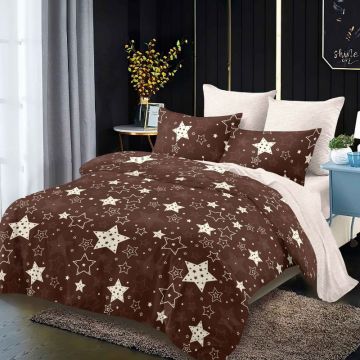 Lenjerie cu Elastic 180x200 cm, Brown Stars 6 Piese (Finet)