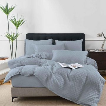 Lenjerie cu Elastic 180x200 cm, model tricotat, Knit V3 Light Grey 4 Piese (Bumbac satinat)