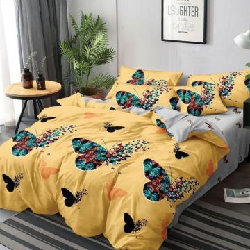 Lenjerie cu Elastic 180x200 cm, Yellow Butterfly 6 Piese (Finet)