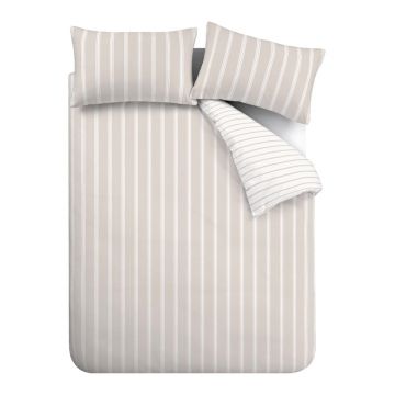 Lenjerie de pat bej din bumbac pentru pat dublu 200x200 cm Ashford Stripe – Bianca