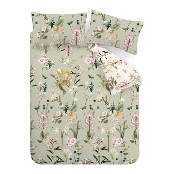 Lenjerie de pat verde-deschis din bumbac pentru pat dublu 200x200 cm Exotic Floral – RHS