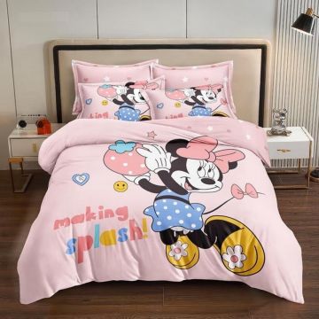 Lenjerie pat dublu finet 6 piese, cu Minnie Mouse