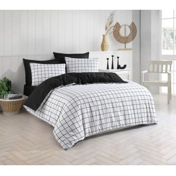Lenjerie de pat dubla, Artus - Black, Eponj Home, 65% bumbac/35% poliester Lenjerie de pat dubla, Artus - Black, Eponj Home, 65% bumbac/35% poliester