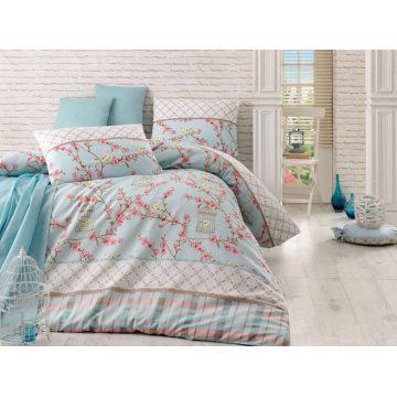 Lenjerie de pat dubla, Birdcage - Turquoise, Eponj Home, 65% bumbac/35% poliester Lenjerie de pat dubla, Birdcage - Turquoise, Eponj Home, 65% bumbac/35% poliester
