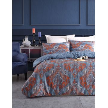 Lenjerie de pat dubla, Hitit - Dark Blue, Eponj Home, 65% bumbac/35% poliester Lenjerie de pat dubla, Hitit - Dark Blue, Eponj Home, 65% bumbac/35% poliester