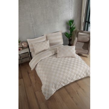 Lenjerie de pat dubla, Kareli Saten - Beige, EnLora Home, Bumbac;Poliester Lenjerie de pat dubla, Kareli Saten - Beige, EnLora Home, Bumbac;Poliester