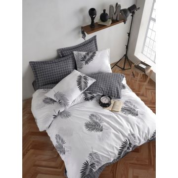Lenjerie de pat dubla, Pipong - White, Grey, Acasă EnLora, 80% bumbac / 20% poliester Lenjerie de pat dubla, Pipong - White, Grey, Acasă EnLora, 80% bumbac / 20% poliester