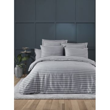 Lenjerie de pat dubla, Water Yollu Saten - Light Grey, EnLora Home, Bumbac;Poliester Lenjerie de pat dubla, Water Yollu Saten - Light Grey, EnLora Home, Bumbac;Poliester
