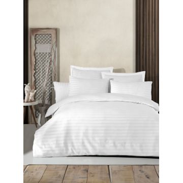 Lenjerie de pat dubla, Water Yollu Saten - White, EnLora Home, Bumbac;Poliester Lenjerie de pat dubla, Water Yollu Saten - White, EnLora Home, Bumbac;Poliester